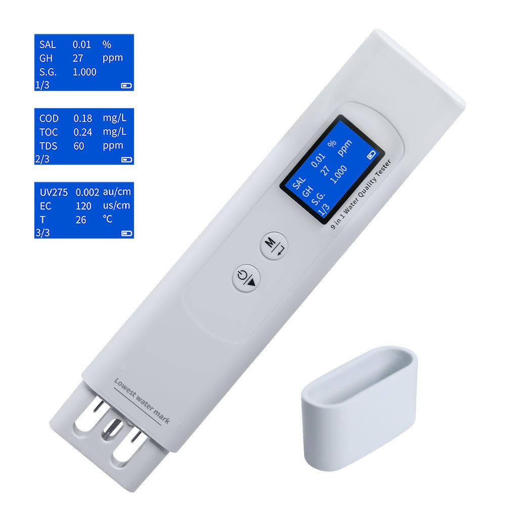 WQM-546 Multi-Parameter Water Quality Tester – UV Absorbance for COD/TOC/UV275, EC/TDS/Salinity/GH/S.G./Temp, Intelligent 4-Color Score, Auto Temp Compensation – for Tap, Purified, Ground, Seawater & Aquaculture