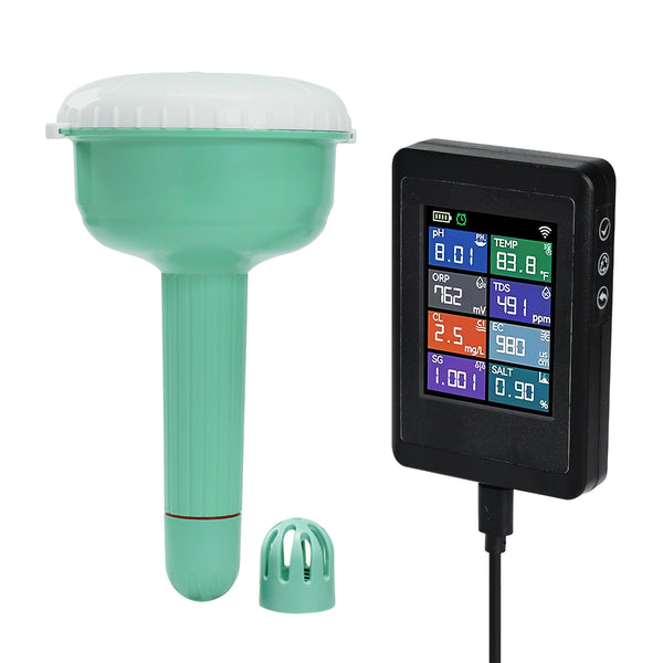 WQM-553 8-in-1 Wifi Tuya Smart Swimming Pool Water Monitor for pH / Temperature / TDS / Electrical Conductivity / Salinity / Chlorine / Specific Gravity / ORP for Pool, Spa, Tubs