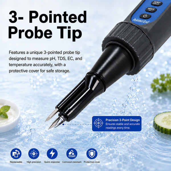 WQM-559 Digital 4-in-1 Food pH Tester, Pentype pH TDS EC Temperature Meter with Replaceable Probe, ATC, Backlit Display for Sourdough, Dough, Meat, Cheese, Jam, Water & Soil
