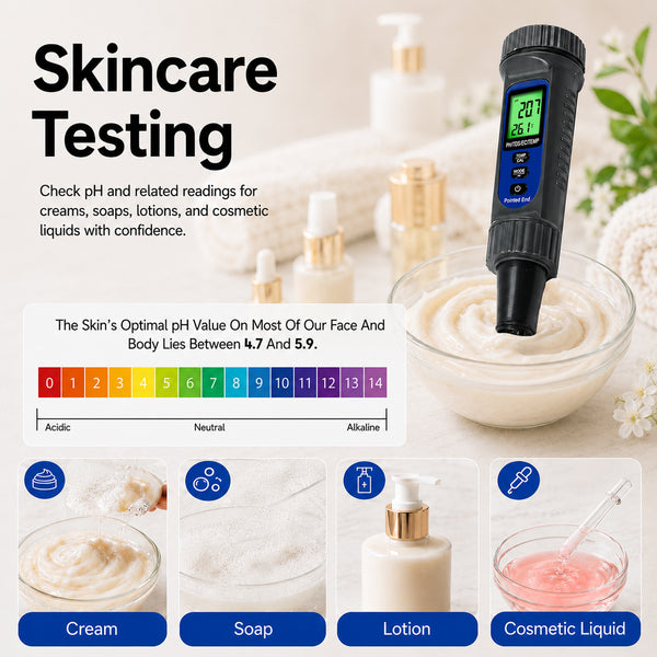 WQM-559 Digital 4-in-1 Food pH Tester, Pentype pH TDS EC Temperature Meter with Replaceable Probe, ATC, Backlit Display for Sourdough, Dough, Meat, Cheese, Jam, Water & Soil