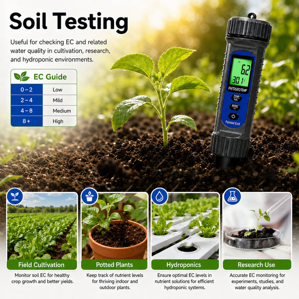 WQM-559 Digital 4-in-1 Food pH Tester, Pentype pH TDS EC Temperature Meter with Replaceable Probe, ATC, Backlit Display for Sourdough, Dough, Meat, Cheese, Jam, Water & Soil