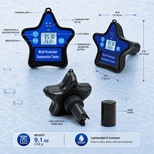 WQM-560 Floating Water Quality Tester 9-in-1 pH ORP Chlorine EC CF TDS Salt S.G. Temp, Smart Tuya App Compatible with iOS & Android, 24/7 Auto Water Monitoring for Aquariums, Pools, Hot Tubs, Spas & Hydroponics