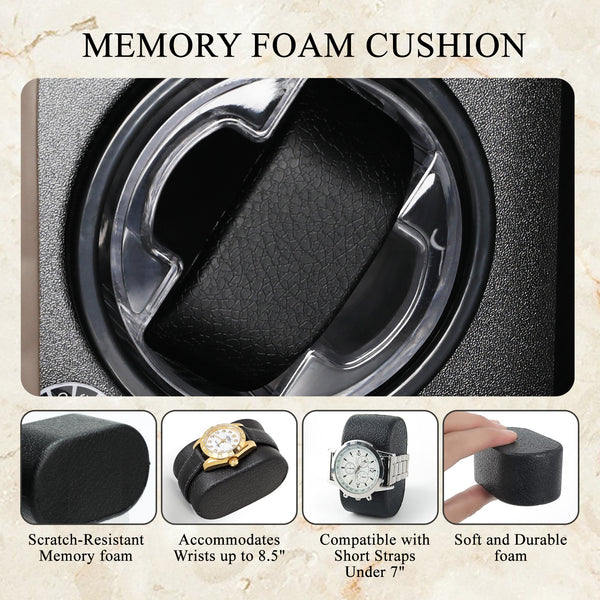WWR-531 Automatic Watch Winder, Single Watch Winder with 4 Rotation Modes/ Blue LED Light/ Smart Stop Technology/ Foam Pad Quiet Motor Wooden Display Case for Automatic Watches