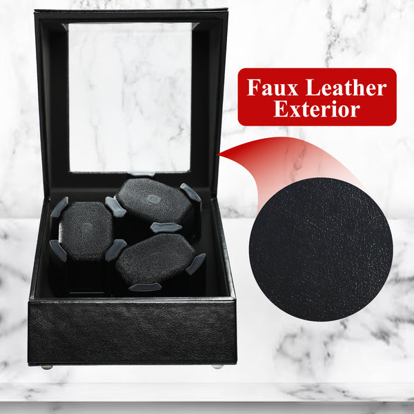WWR-533 Automatic Watch Winder for 3 Watches, Whisper Quiet Motor with Smart Light Sensor, 2 Rotation Modes, Memory Foam Cushions, Automatic Rotating Watch Winder Faux Leather Exterior