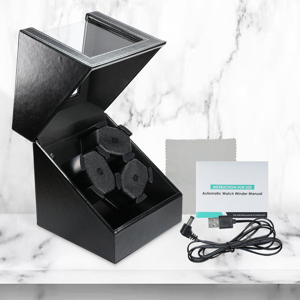 WWR-533 Automatic Watch Winder for 3 Watches, Whisper Quiet Motor with Smart Light Sensor, 2 Rotation Modes, Memory Foam Cushions, Automatic Rotating Watch Winder Faux Leather Exterior