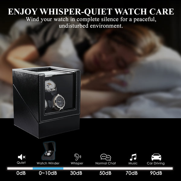 WWR-533 Automatic Watch Winder for 3 Watches, Whisper Quiet Motor with Smart Light Sensor, 2 Rotation Modes, Memory Foam Cushions, Automatic Rotating Watch Winder Faux Leather Exterior