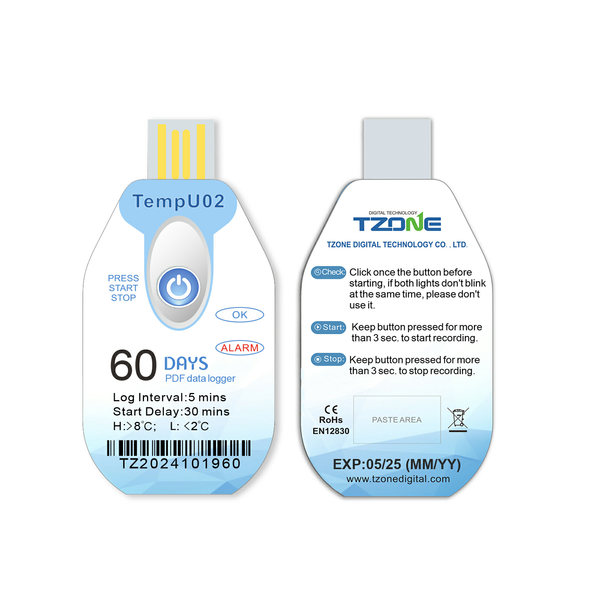W-THE-024D Disposable USB PDF Thermometer Datalogger Single Use Temperature Meter 60 Days Recording