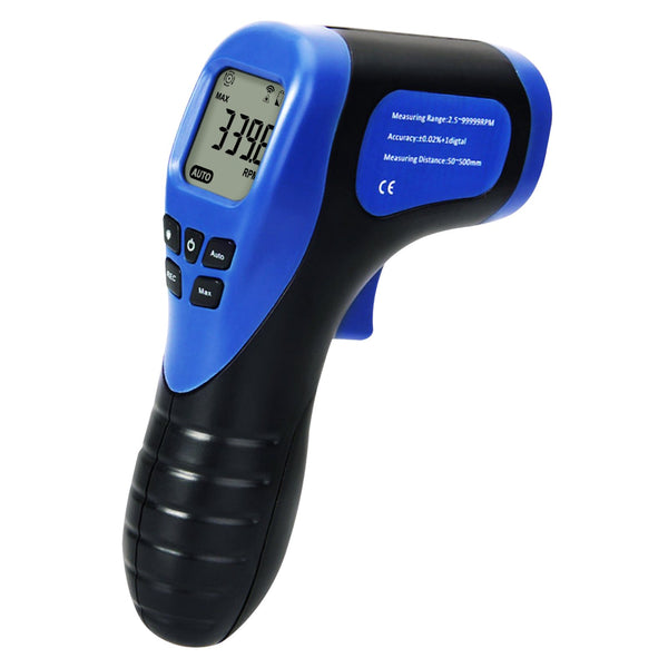 TAC-44 Handheld Digital Laser Non-Contact Tachometer, Rotational Speed Measuring Gun, 2.5-99999 RPM, Record (60 Data) MAX/ MIN/ AVG ±0.02%+1 Digtal Accuracy, Speedometer for Small Engines, Car, Bike, Motorcycle, Surface Speed Tach Meter Gauge