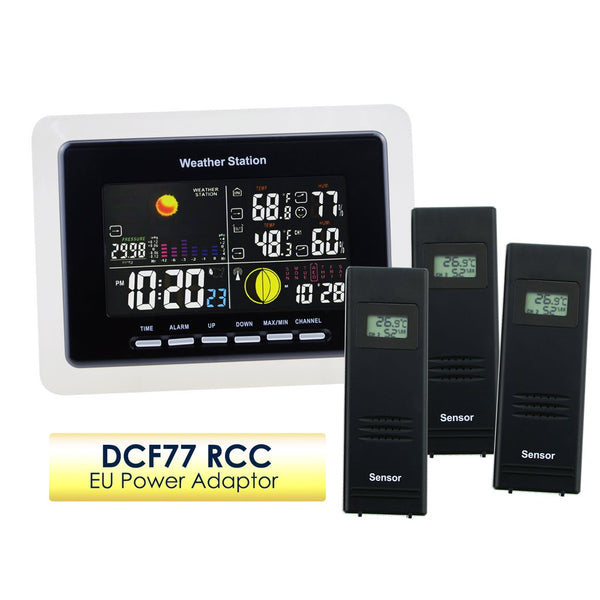 WS-104_EU_3S Weather Station Indoor Outdoor Temperature Humidity DCF / WWVB 3 Wireless Remote Sensors