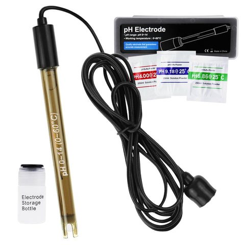 E-314 Replacement pH Electrode with Calibration Powder, 0-14 pH Highly Accurate Probe with BNC Connector & 200cm Cable for Continuous Liquid Measurement
