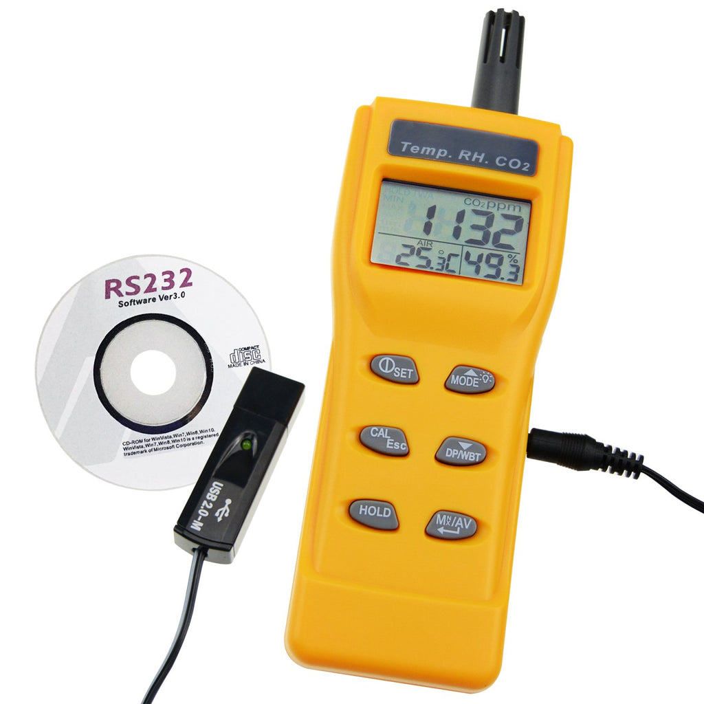7755_CD_ADAPTOR Carbon Dioxide (CO2) RH & Temperature Real-Time Air Quality Monitor with PC Software Recording Analyzer
