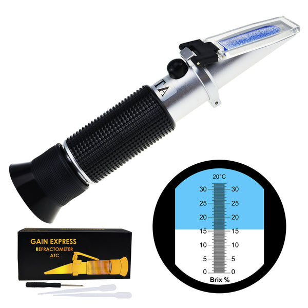 REB-32ATC 0-32% Brix Refractometer ATC High-Concentrated Sugar Solution Content Test Tool 0.2% Division, Homebrew Tester Meter, Brandy Beer Fruits Vegetables Juices Soft Drinks