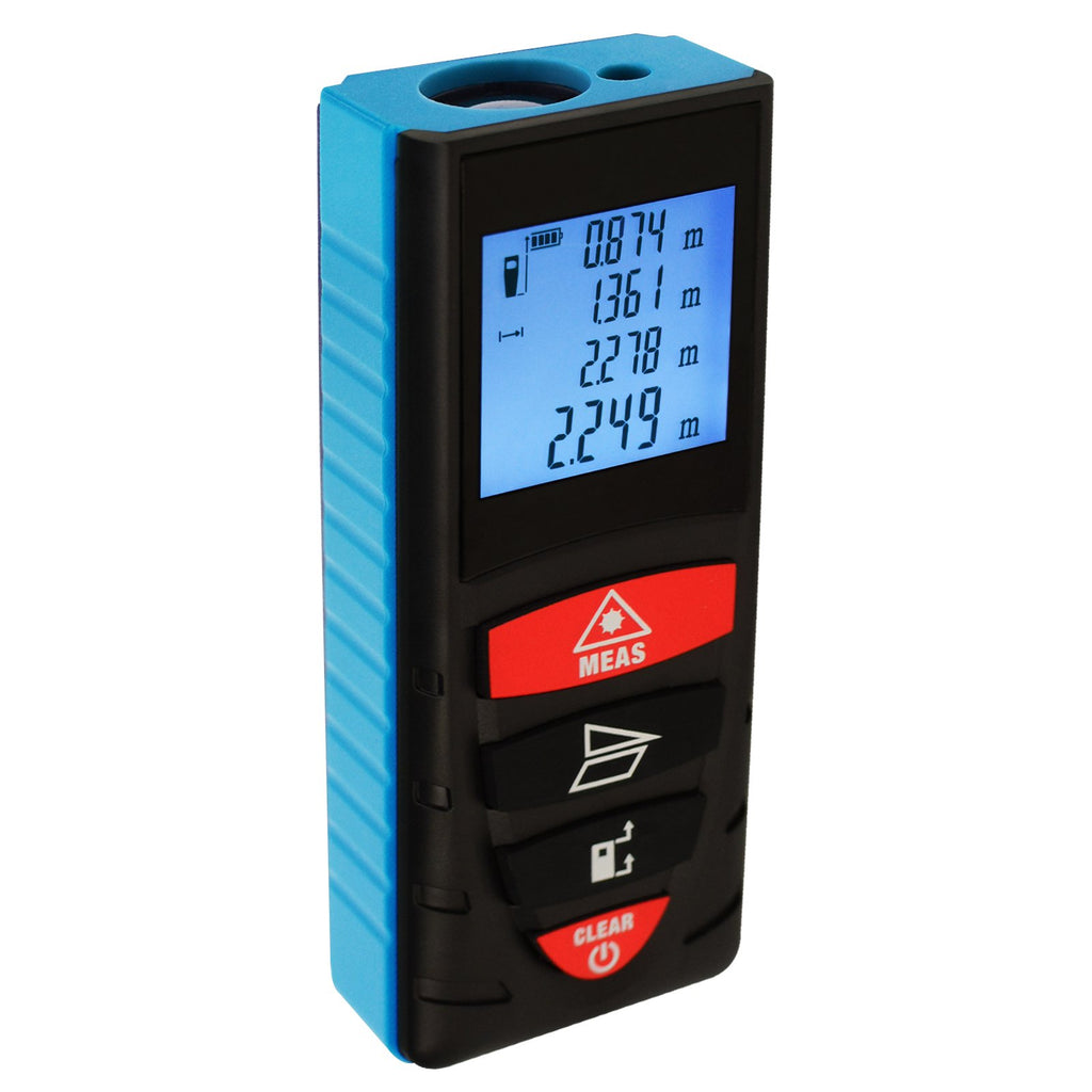 DIS-209 40M (131ft) Digital Laser Distance Meter Measuring Device D8 Rangefinder Measure Telemetro Range Finder with Backlit LCD Screen, Single-distance/ Continuous Measurement Area Pythagorean Modes, +/- 1.5mm High Accuracy