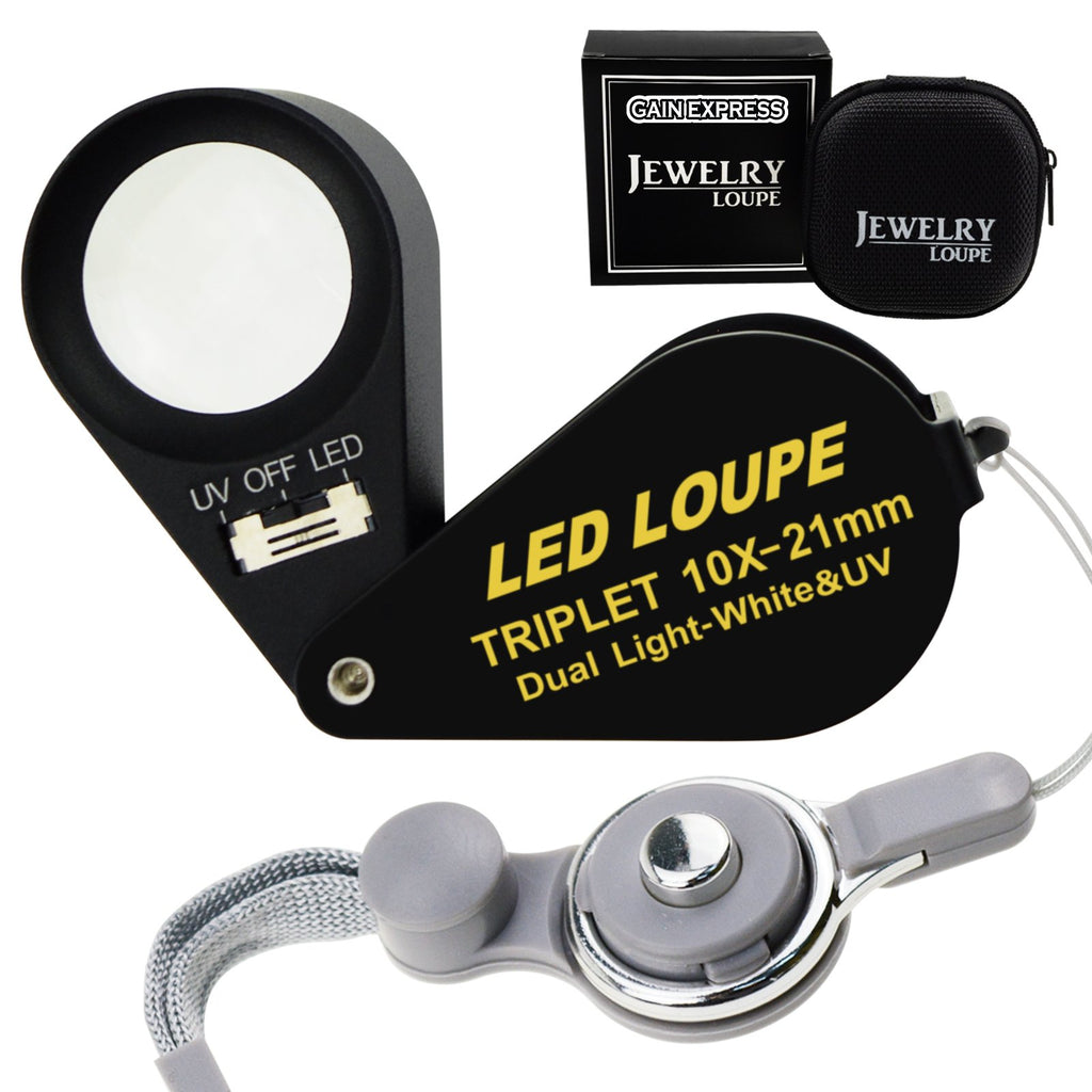 10x 21mm Loupe Jeweler Magnifier 6 LED UV Light Black Frame Gem Tool – Gain  Express Wholesale Deals