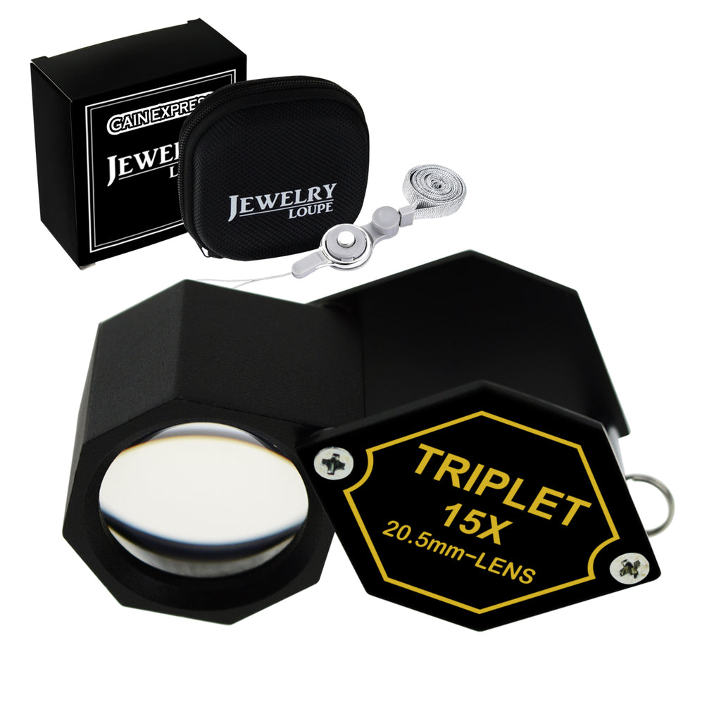 GEM-251 15x Jewelry Loupe Magnifier 20.5mm Triplet Lens Optical Glass Hexagonal Design