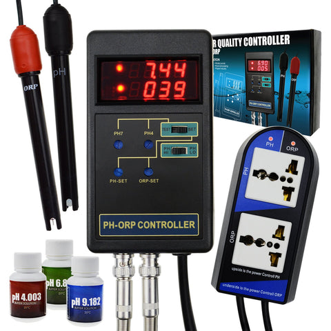 PHC-244 2 in 1 Digital pH & ORP Redox Controller with Separate Relays Replaceable Electrode with Calibration Solution