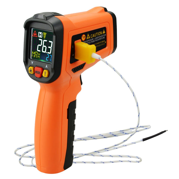 THE-222 Non-contact Infrared IR Laser Thermometer K-Type Thermocouple -50~800°C / -58~1472°F Color Display Gun-Type with Alarm