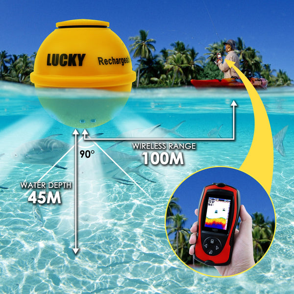 FF-1108-1CLA LUCKY 100M (328ft) Wireless & 45M (147ft) Wired Sonar Color Fish Finder 90° Beam Angle