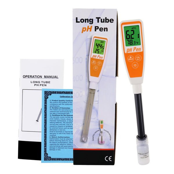 8694 Long Glass Tube Pentype pH Meter Sharp Tip Probe Digital Water Quality Tester Dual Display with ATC 2.0~12.0pH Measurement Range