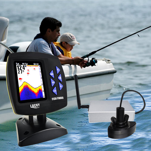 FF-918_CWLS LUCKY Color Display Boat Fish Finder Wireless Remote Control 300m/ 980ft Fishing Wireless Operating Range, 100m Depth Range, With Zoom Function, Shallow & Fish Alarm, Salt & Fresh Water, Ocean, Sea, River, Lake, Icy Water