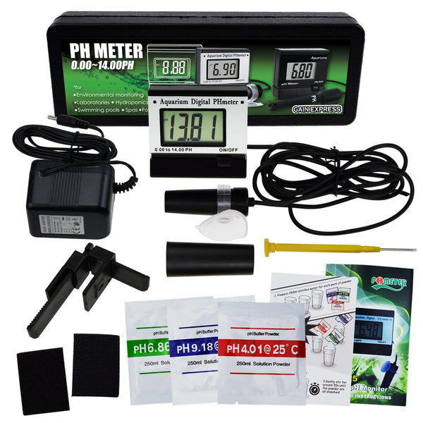 PH-025 Digital pH Monitor Meter ATC 0.00~14.00pH w/ Power Adaptor & 1.5M Long Electrode Probe, Continuous Water Quality Monitoring Tester Kit Aquarium Hydroponics Spa Tank Pool Laboratories Portable