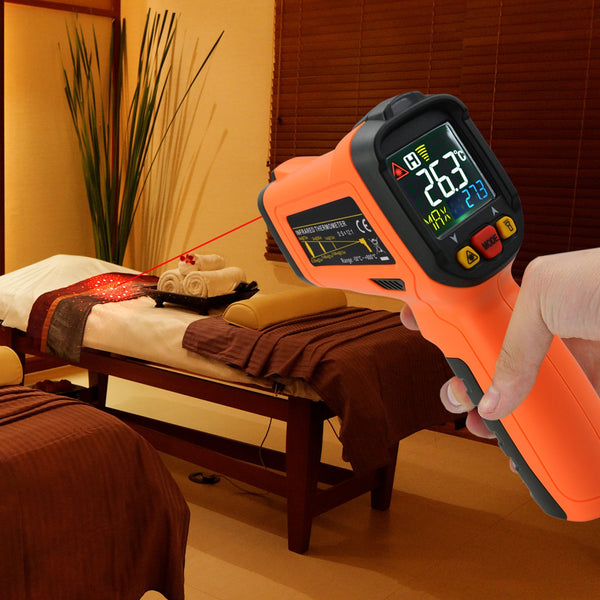 THE-222 Non-contact Infrared IR Laser Thermometer K-Type Thermocouple -50~800°C / -58~1472°F Color Display Gun-Type with Alarm
