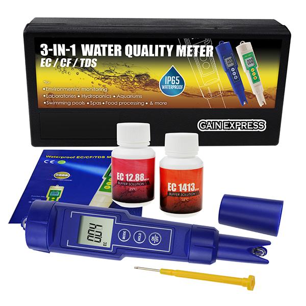 EC-1385 Digital 3-in-1 EC / CF / TDS Meter Combo Water Quality Tester IP65 Waterproof Conductivity with ATC
