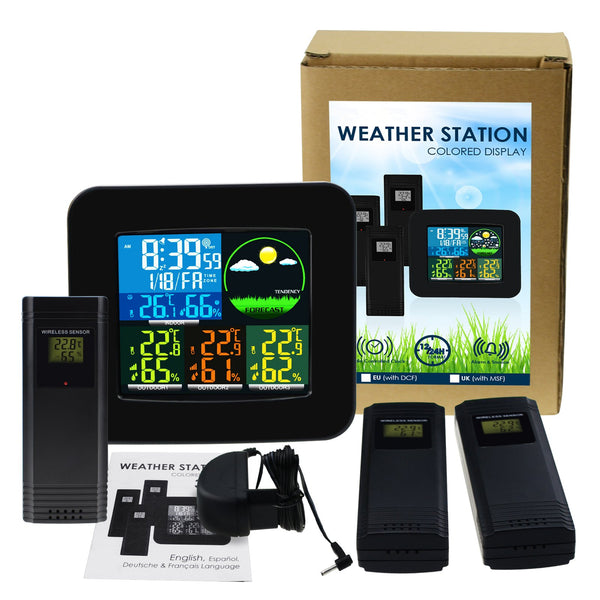 WEA-47_UK Digital Weather Station RCC MSF with 3 Indoor/ Outdoor Wireless Sensors, 6 kinds of Weather Forecast, Thermometer and Hygrometer