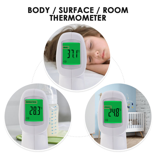 THE-293 Forehead Body Human Adult Infant Infrared Thermometer 32 Memory FDA Approved Temperature Tester Colored Backlight Fever Indicator