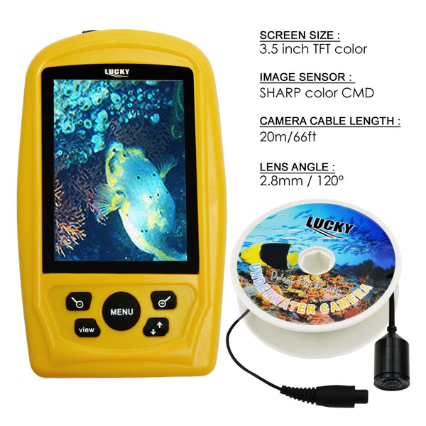 FF-3308-8 LUCKY Portable Underwater Fishing & Inspection Camera Video System Kit w/ 3.5inch Handheld Color Live-view Display Monitor, 20m Cable, Cam with Wide Angle Lens and Far-infrared LED, CMD sensor Fish Finder Sea Locator