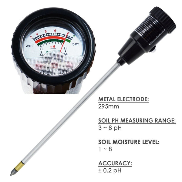 ZD-06 Soil pH & Moisture Tester Meter with 295mm Long Electrode Probe Waterproof Soil Tester Kit