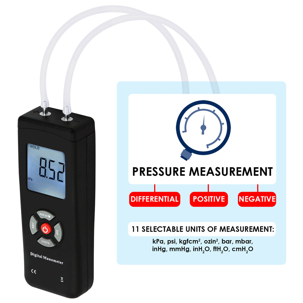 Manometer ±13.78kPa ±2PSI Gauge Differential Pressure Meter – Gain Express  Wholesale Deals