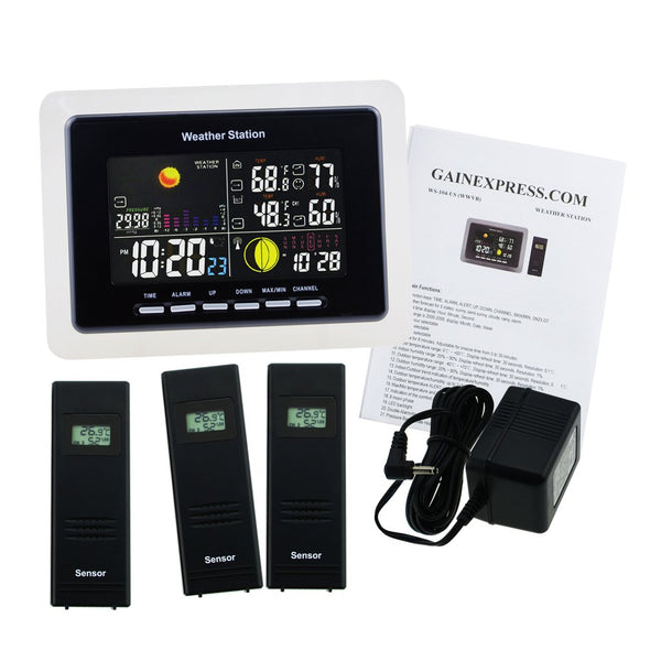 WS-104_EU_3S Weather Station Indoor Outdoor Temperature Humidity DCF / WWVB 3 Wireless Remote Sensors
