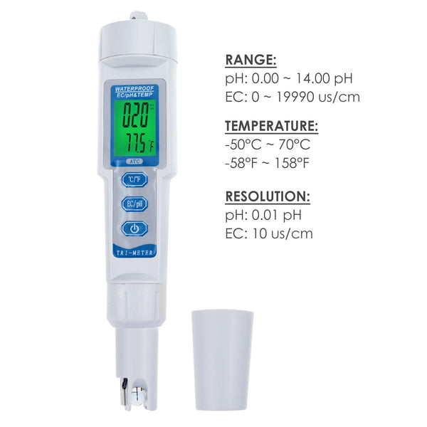 PHM-205 3 in 1 pH / EC / Temperature Waterproof Meter Monitor Water Quality Tester Pen Type Acidometer Drink Water Quality Analyzer Multi-Parameter