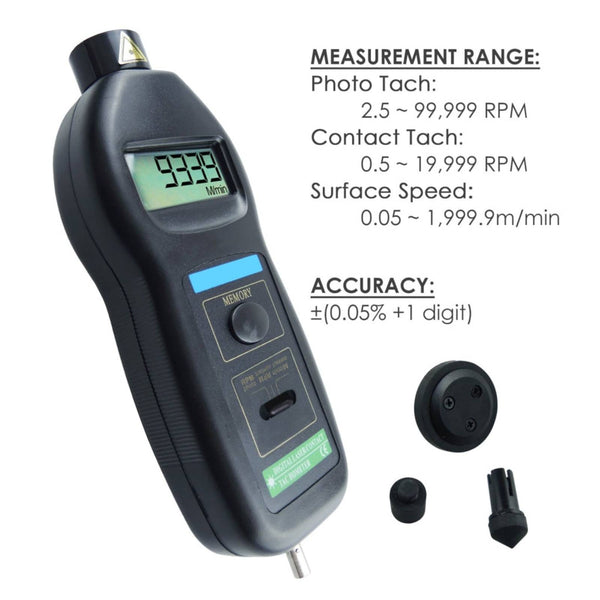 DT-2236C 2in1 Digital Contact and Non-Contact Tachometer Laser / Photo m/min RPM Auto Ranging