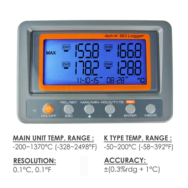 88598 Digital 4 Channels K-type Thermocouple SD card Logger