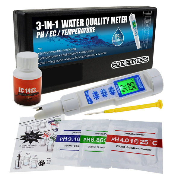 WQM-241 pH / EC / Temperature Meter ATC 3 in 1 Waterproof Pen Type Water Quality Combo Multi-Parameter