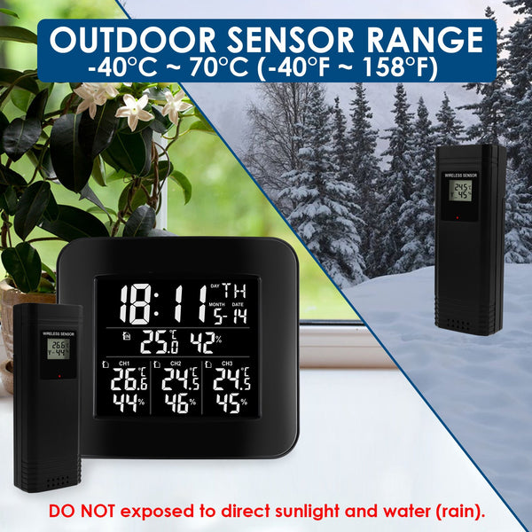 WEA-288 Digital Wireless Weather Station Indoor Outdoor Temperature and Humidity Measure Hygrometer 3 Sensor