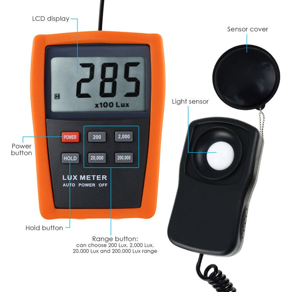 LX-1332B Digital 4 Ranges Lux / Light Meter 0.1~200,000 Lux