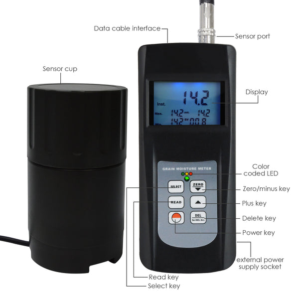 MC-7828GG Digital Grain Seed Moisture Meter Rice Coffee Wheat Tester 7~30% LED Indicator 36 Species