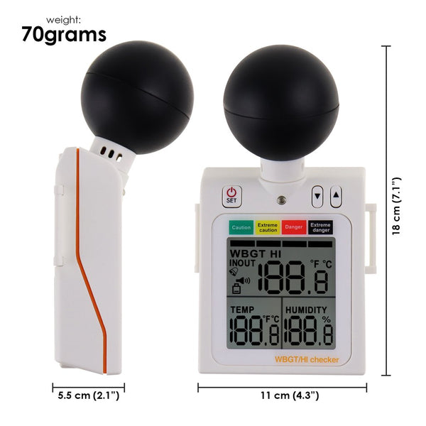 87784 Wearable 2-in-1 WBGT + HI Heat Index Checker Wet Bulb Globe Temperature Heat Stress Meter