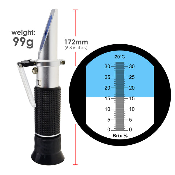REB-32ATC 0-32% Brix Refractometer ATC High-Concentrated Sugar Solution Content Test Tool 0.2% Division, Homebrew Tester Meter, Brandy Beer Fruits Vegetables Juices Soft Drinks