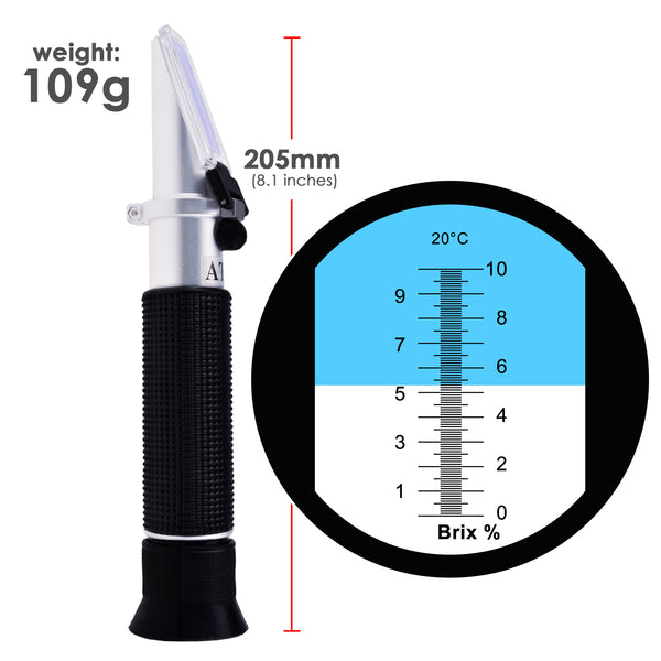 REB-10ATC 0-10% Brix Refractometer with ATC Low-Concentrated Sugar Content Solutions Accuracy 0.1% Maple Sap Cutting Liquid CNC Maple Syrup Makers Tea