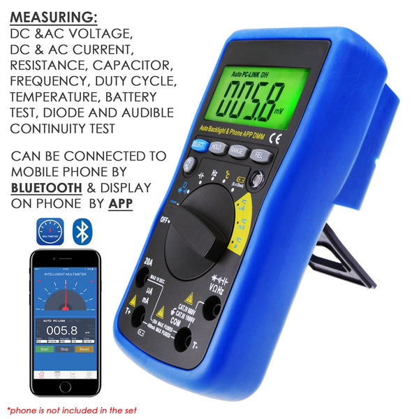 MUL-212 Digital DMM Bluetooth Multimeter with iOS & Android Mobile App Meter Tester