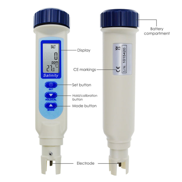 837-2 Salinity & Temp Meter Pen Type Salt Water Quality Tester ATC NaCl, 9999 ppm / 100.0ppt/ 10% / 0.95-1.08 SG Aquarium Pond Food Pool Seawater