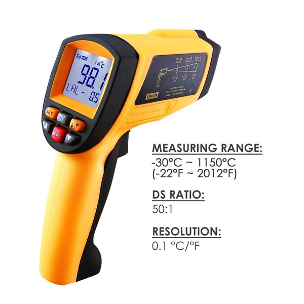 IR-G1150A 50:1 Non-contract IR Infrared Laser Thermometer -30~1150°C/ -22~2102°F 0.1~1EM Pyrometer