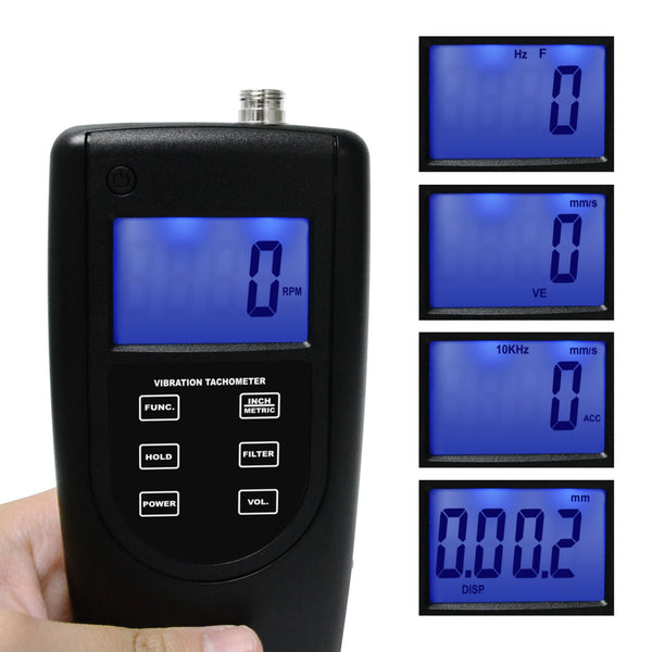 VM-6370T Vibration Tachometer Meter Piezoelectric Sensor Contact Photo Rotation Rate Tester Vibrometer