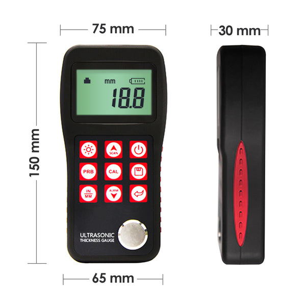 MT150 Portable Digital Ultrasonic Thickness Gauge 0.75 ~ 300mm 4.5 digits LCD display with EL backlight Auto Power Off 0.1mm Resolution