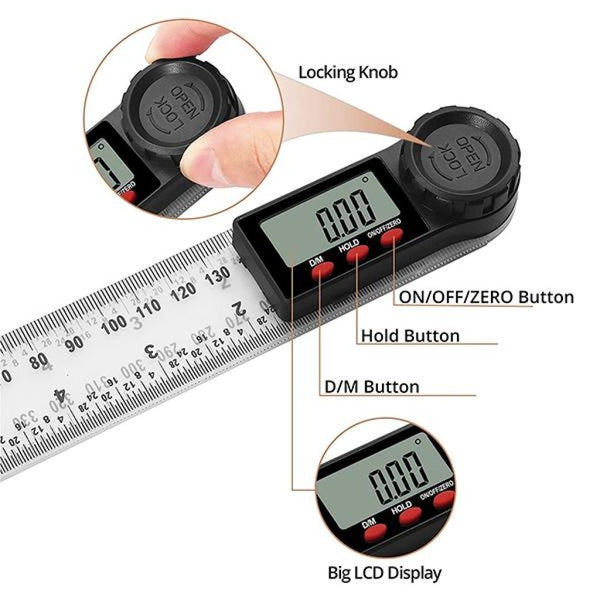 6-039R 2-in-1 Digital Protractor Electronic Angle Ruler Angle & Length Measurement for Home Improvement, Woodworking, Workshop