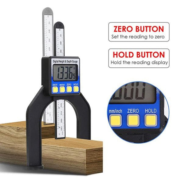 6-043R Mini Digital Height & Depth Gauge 0-80mm Range with Magnetic Base Self Standing For Saw Table Woodworking, Construction, Home Decoration